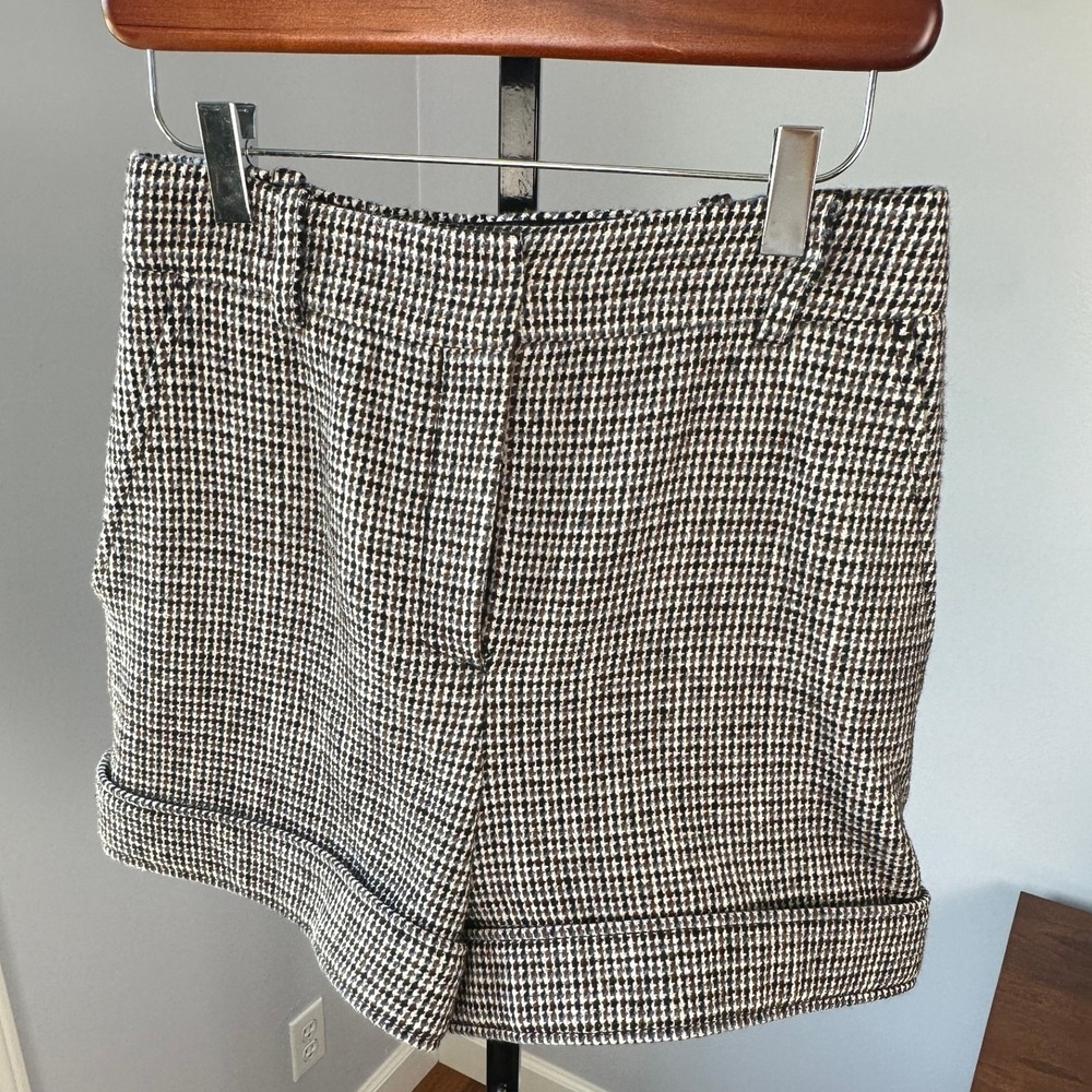 Maje Houndstooth High-Waist Shorts in Black and White